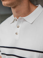 White Knit Button Stripe Polo