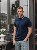 Navy Knit Collar Polo