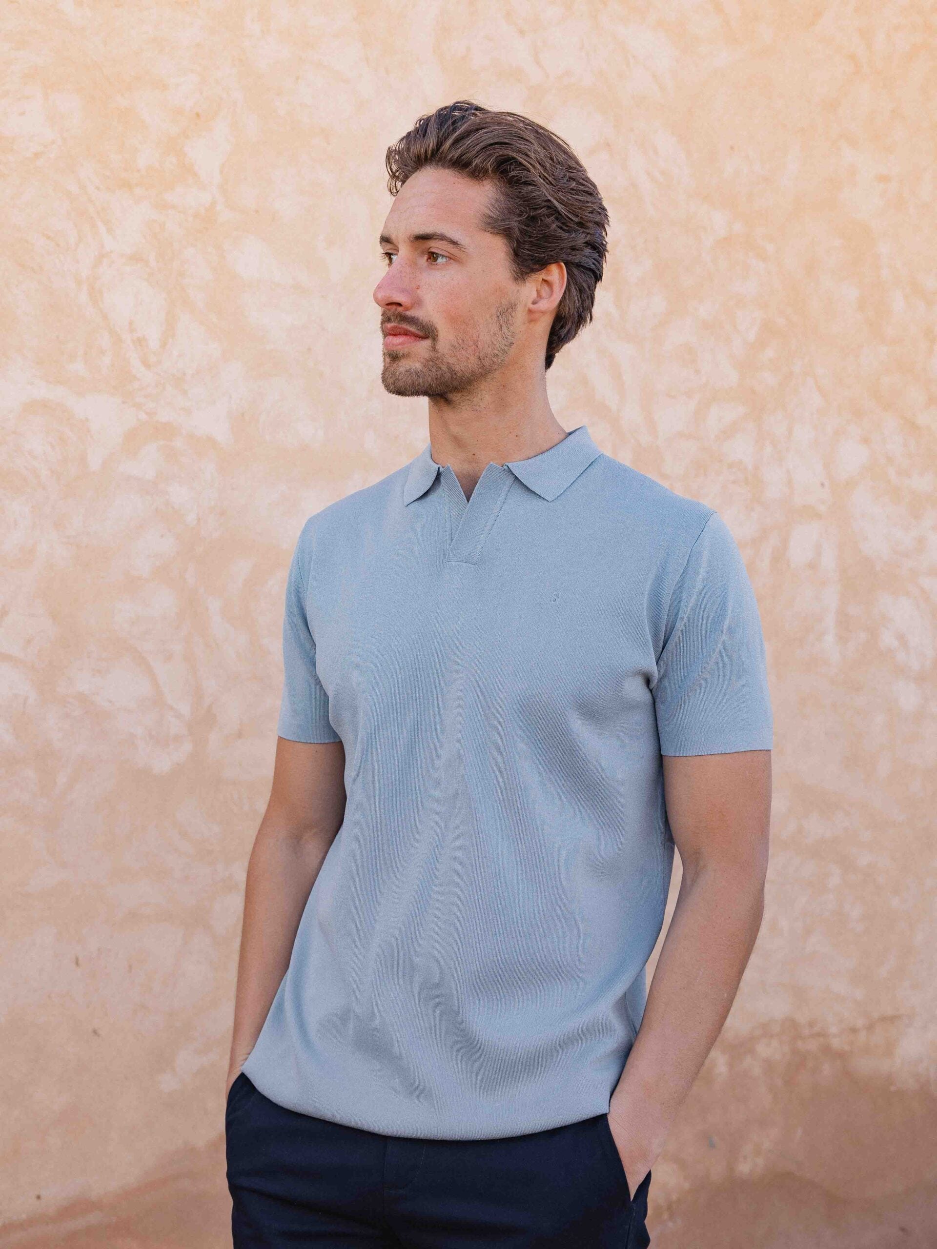 Light Blue Knit V-Polo