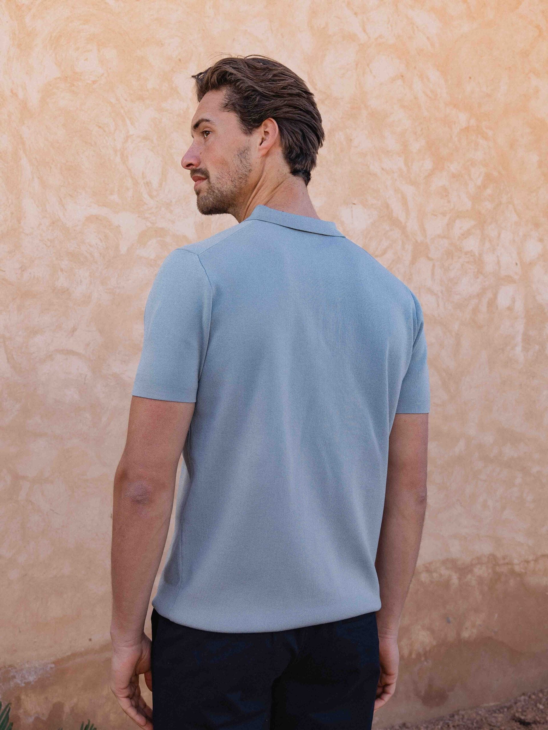 Light Blue Knit V-Polo