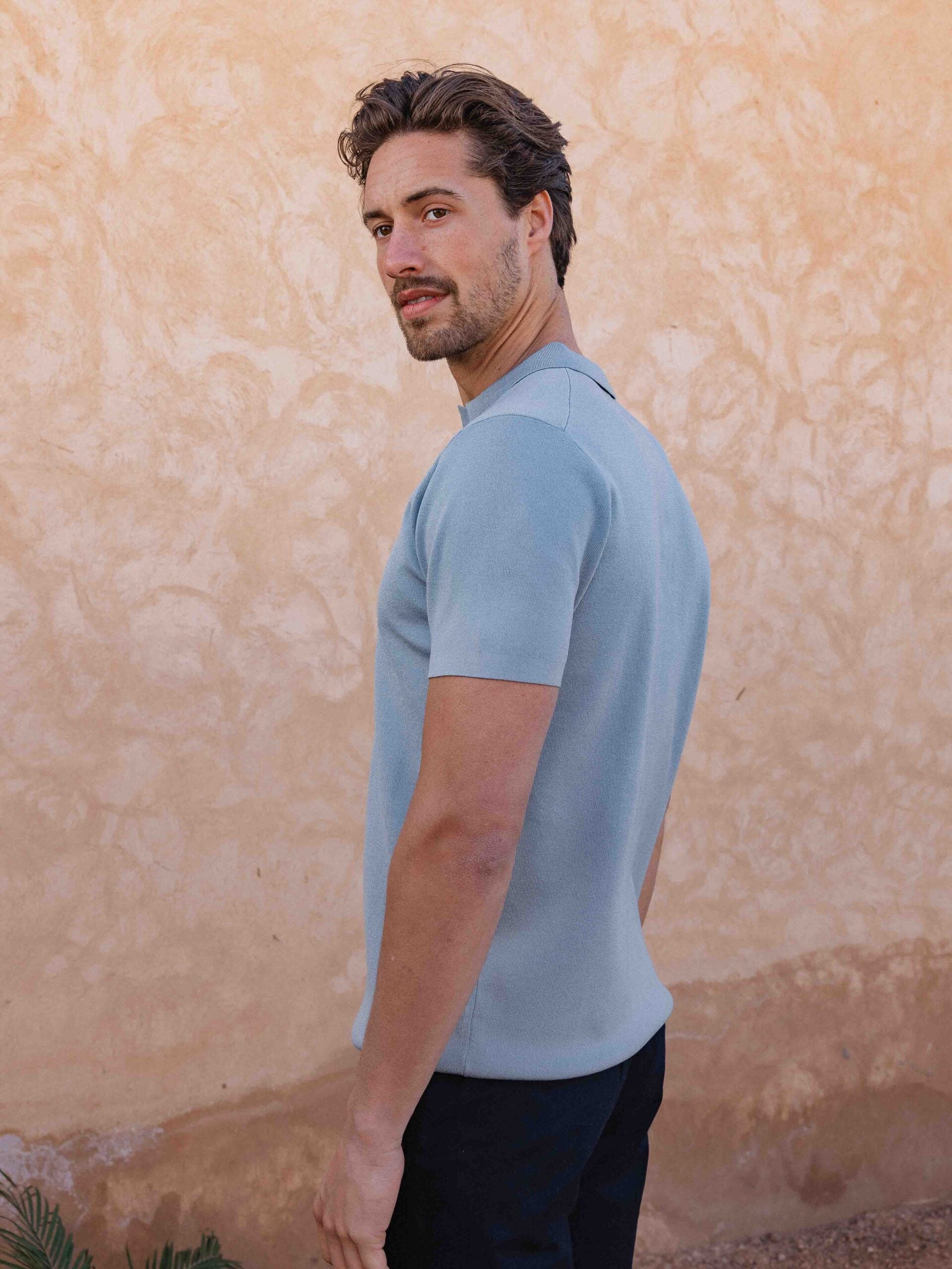 Light Blue Knit V-Polo