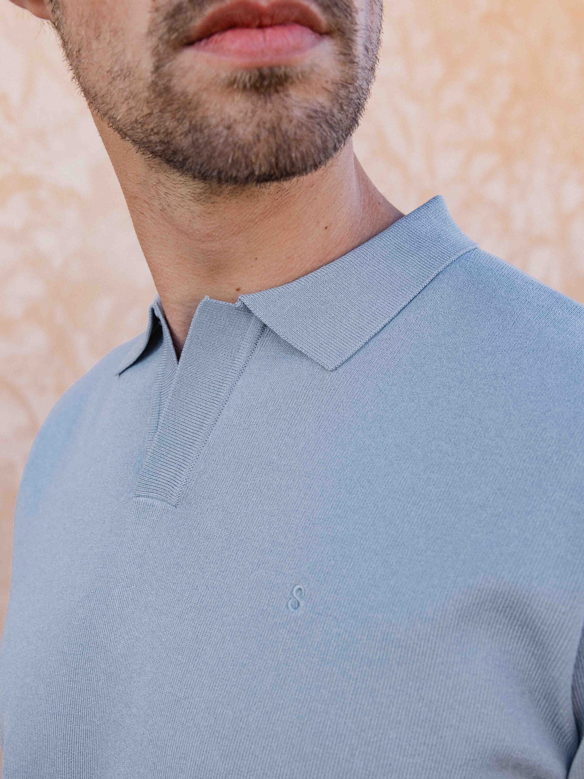 Light Blue Knit V-Polo