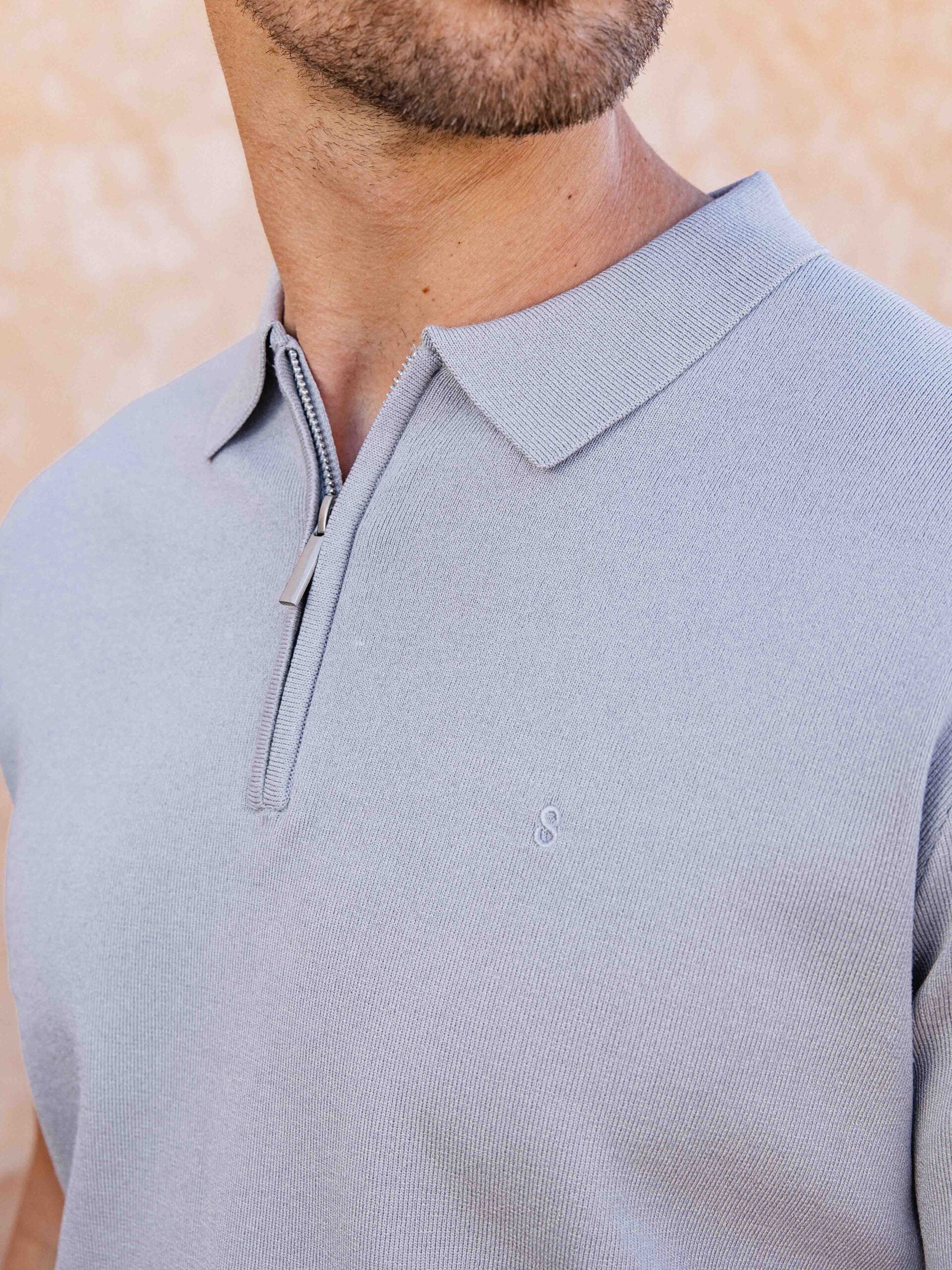 Light Grey Knit Polo Zipper