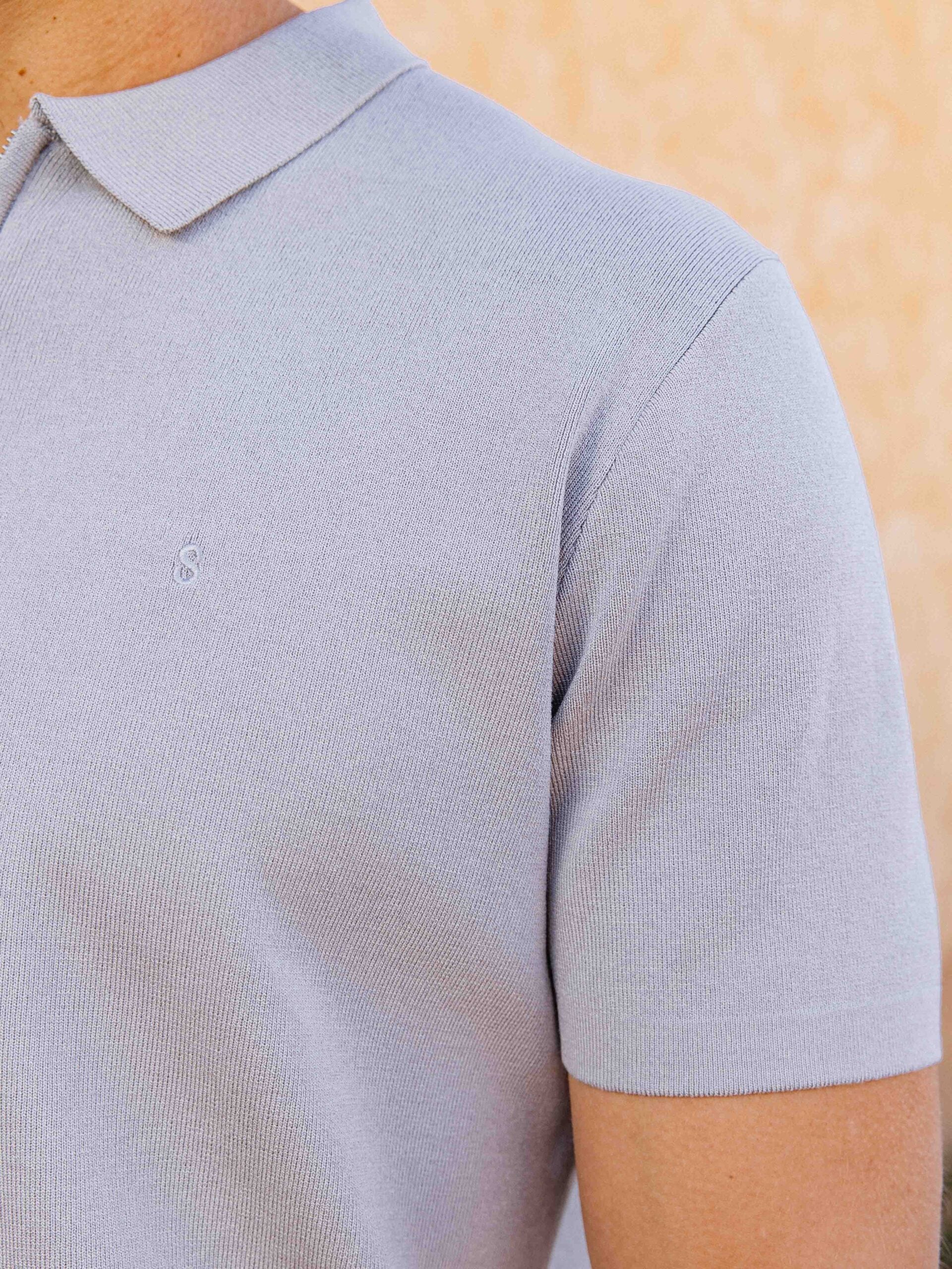 Light Grey Knit Polo Zipper