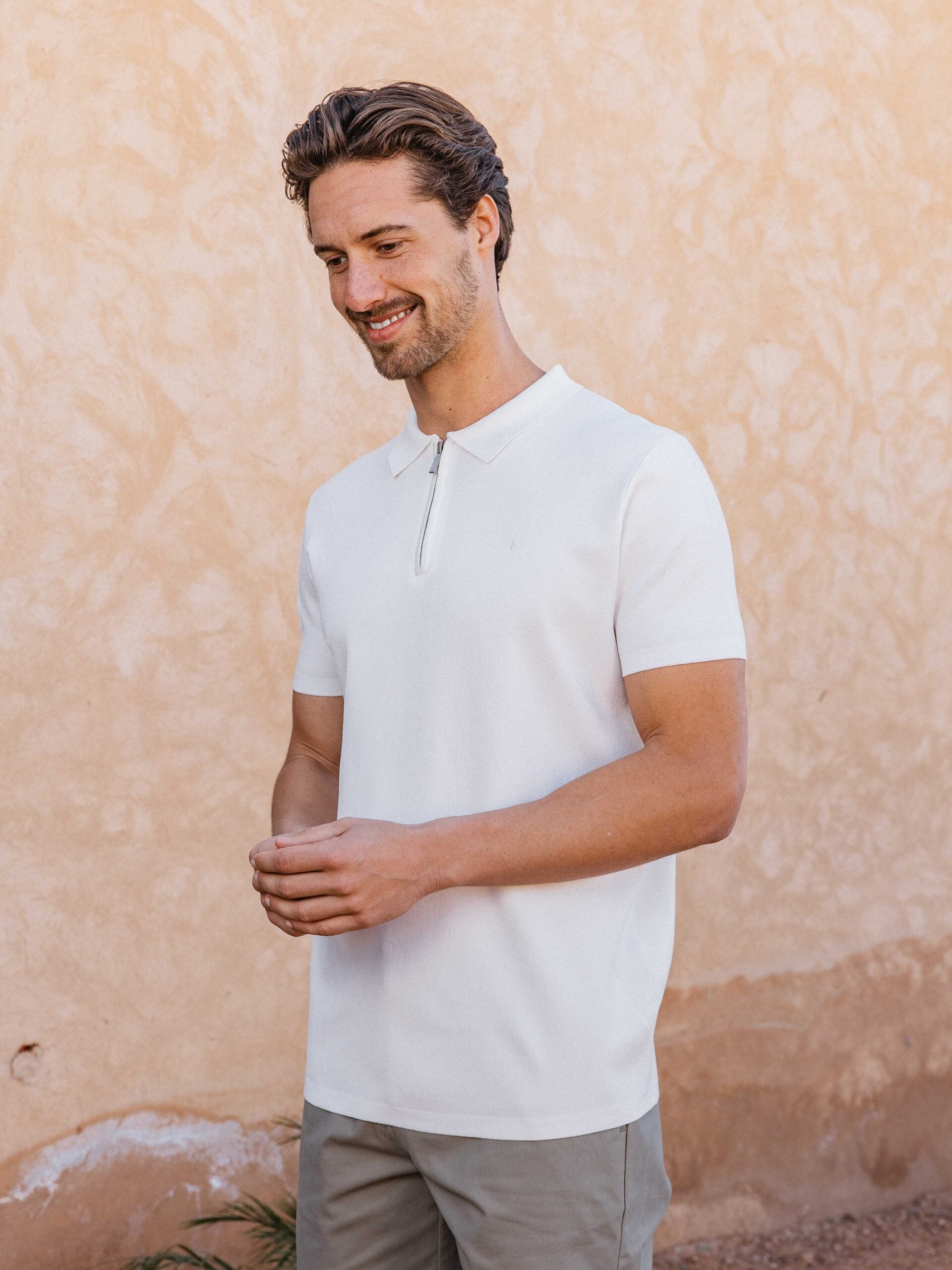 White Knit Polo Zipper