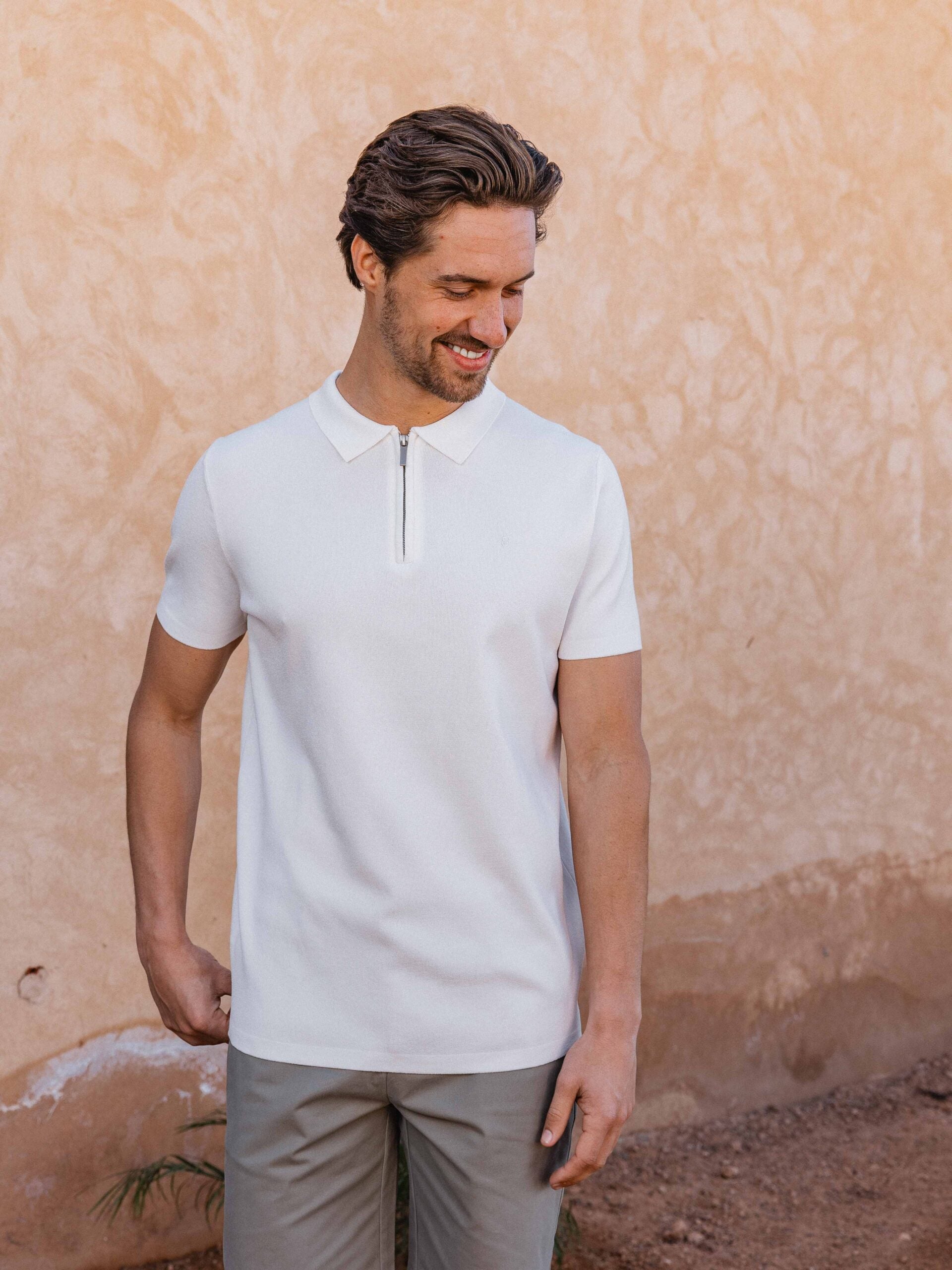 White Knit Polo Zipper