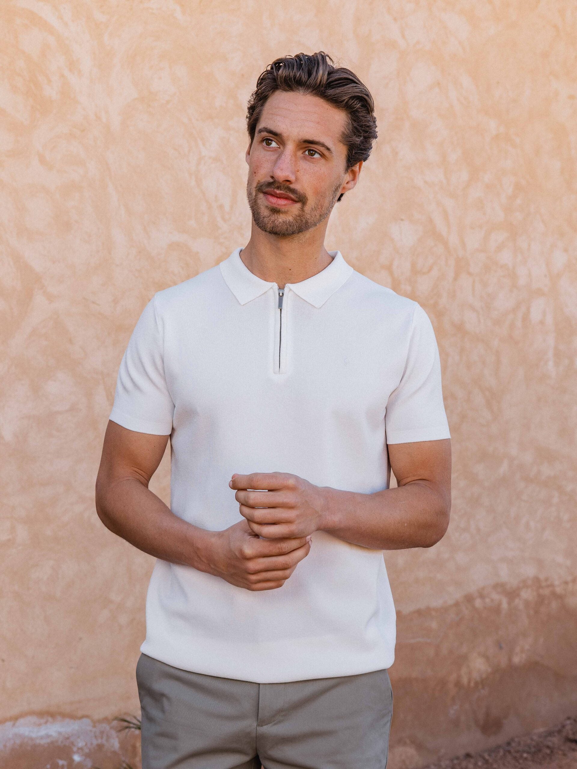 White Knit Polo Zipper