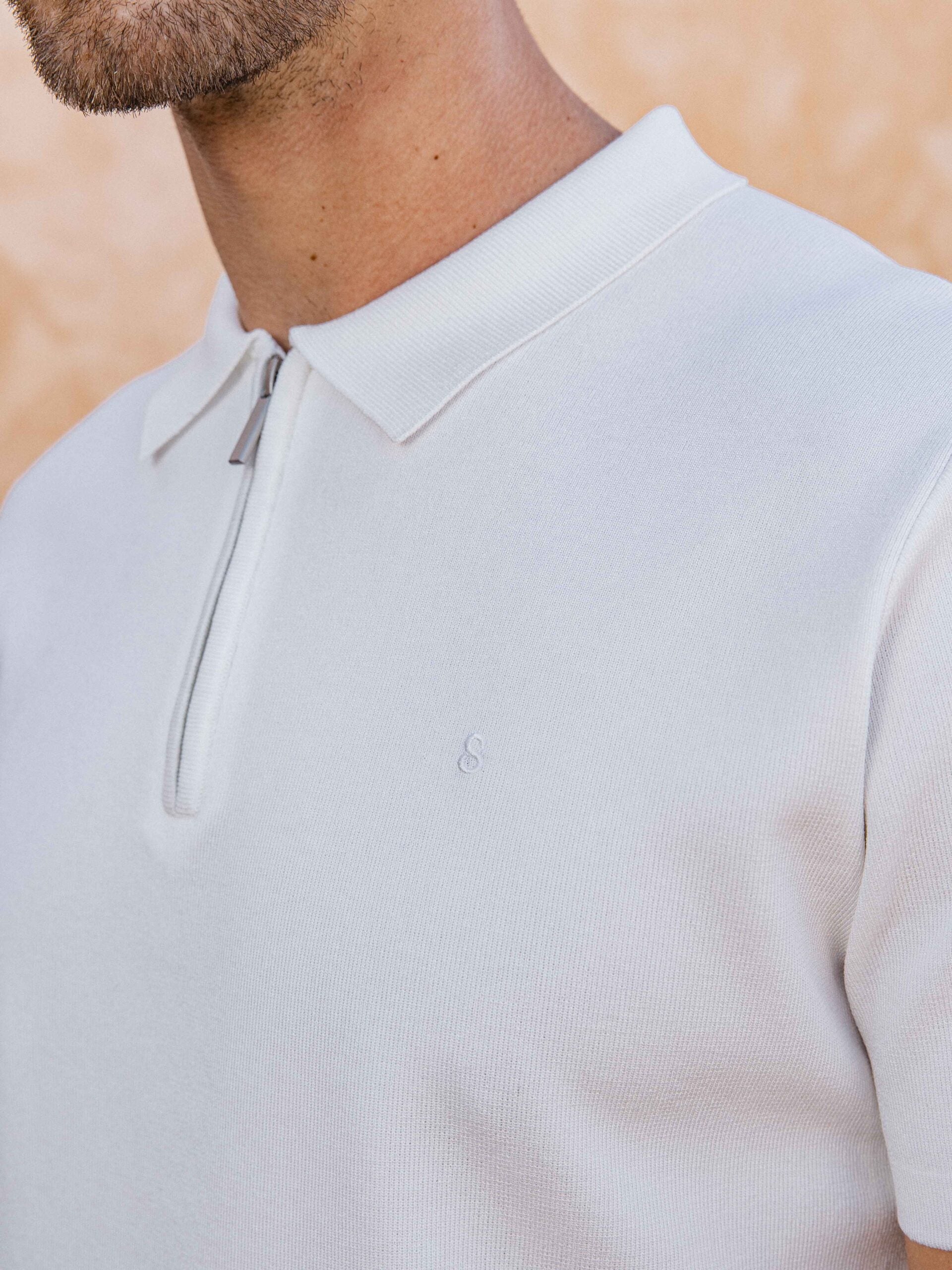 White Knit Polo Zipper