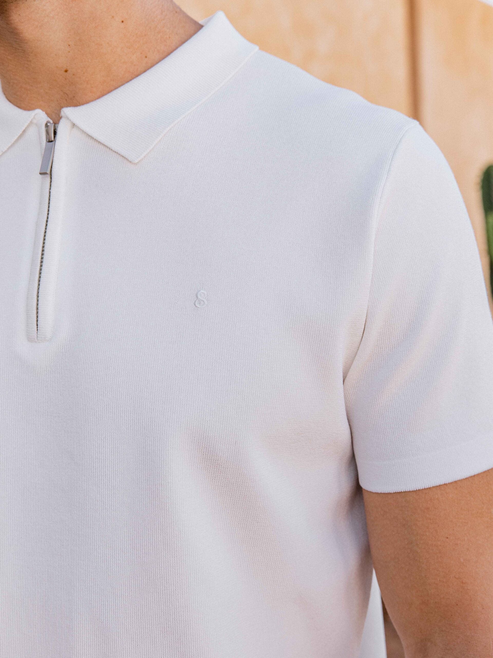 White Knit Polo Zipper