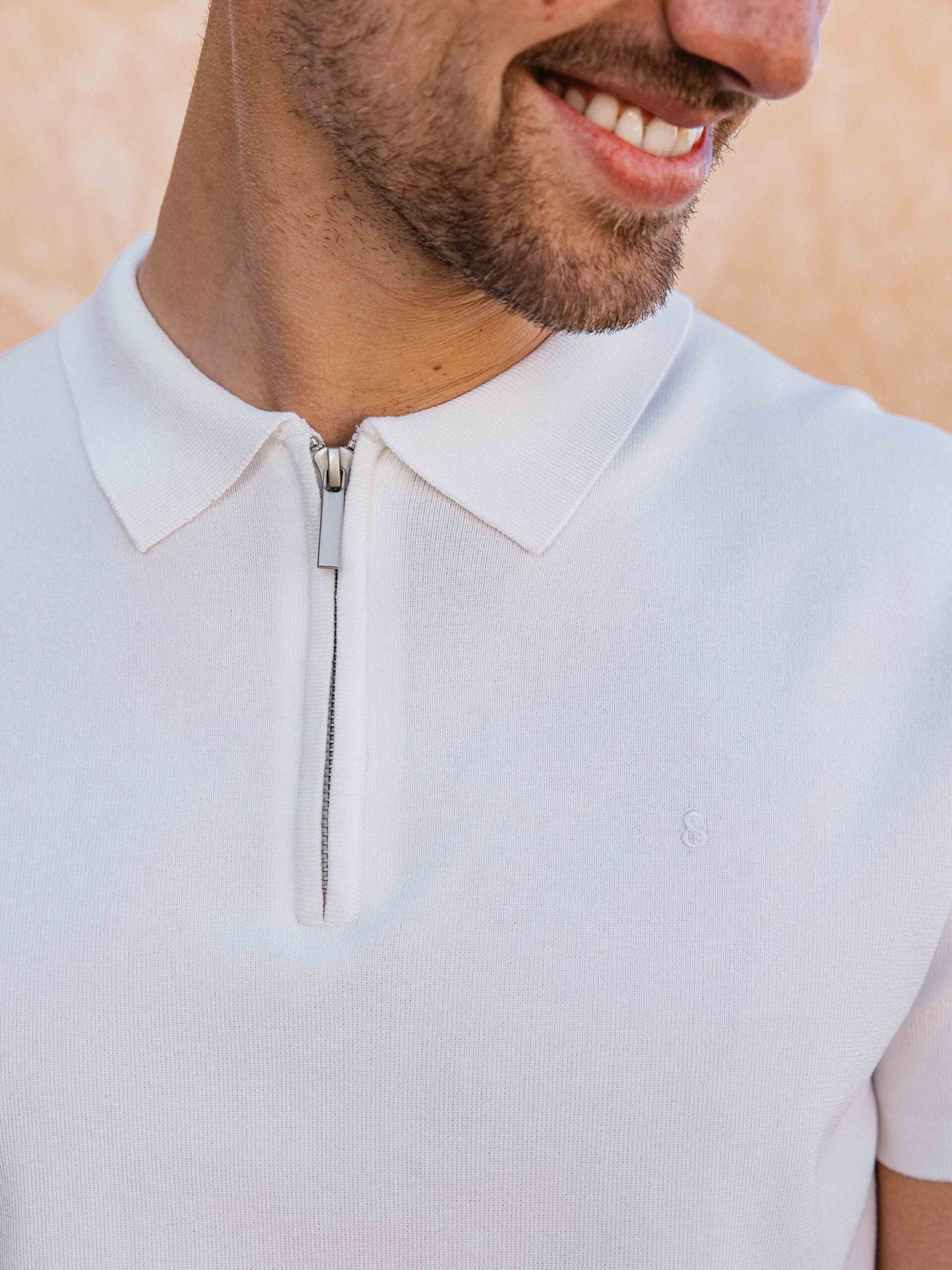 White Knit Polo Zipper