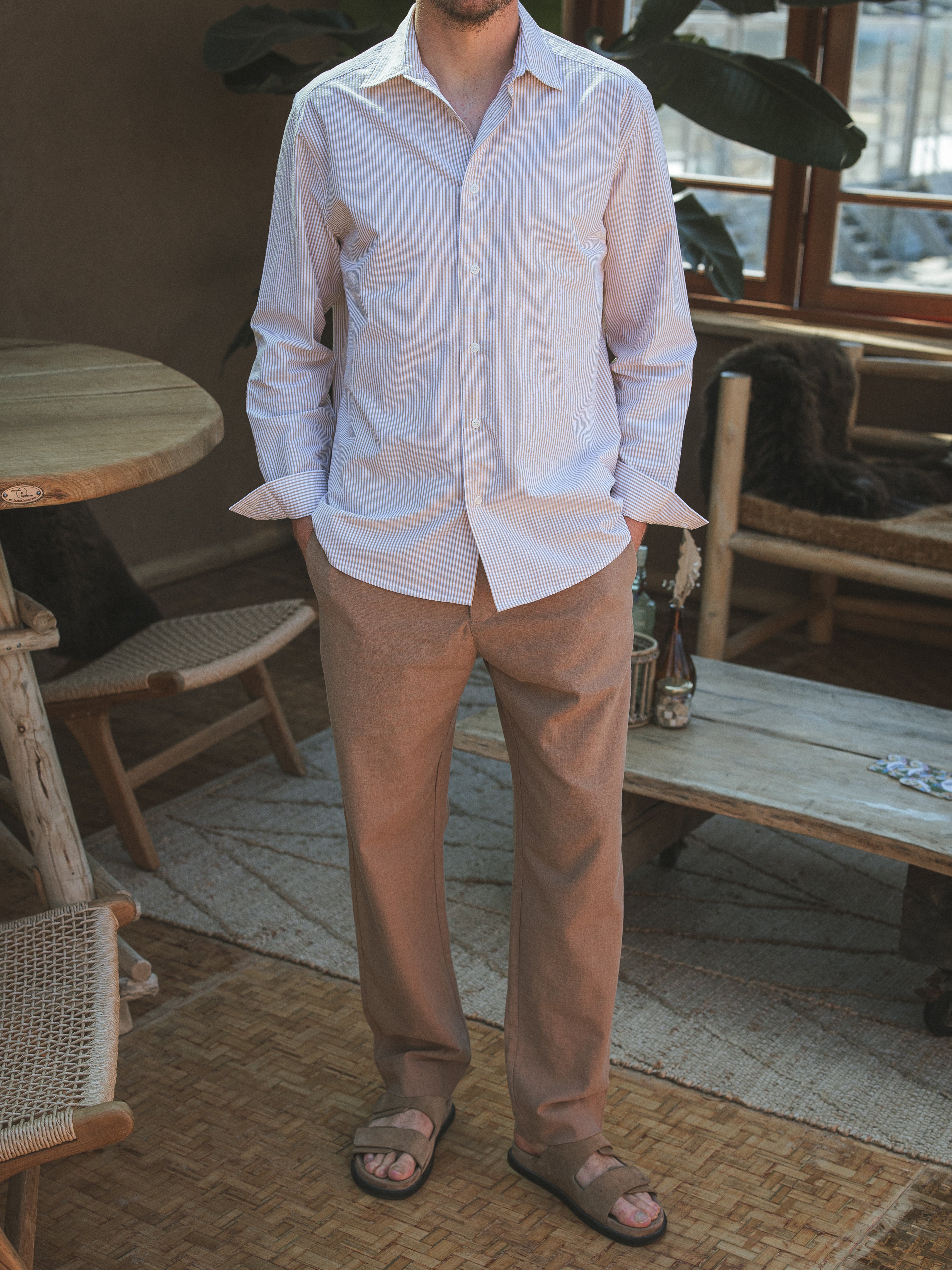 Taupe Stripe Waffle Shirt