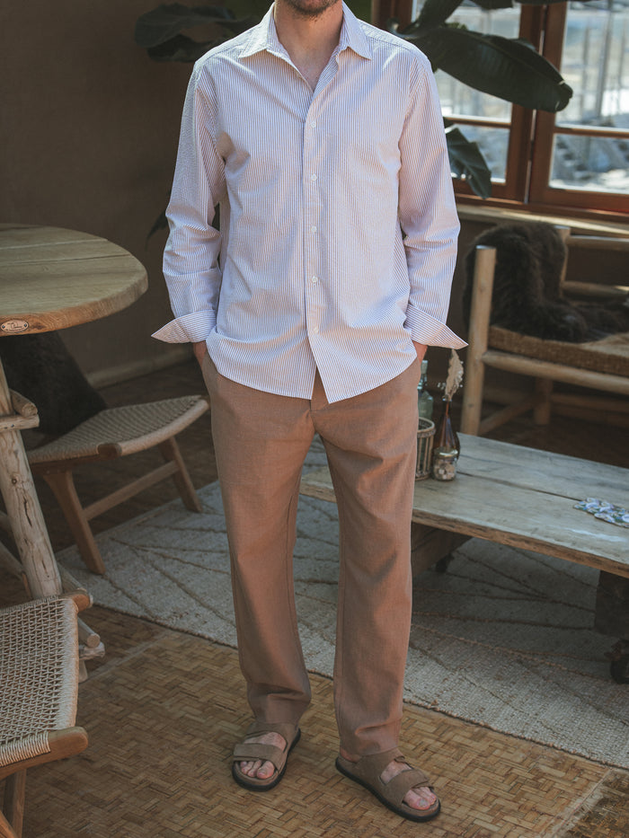 Taupe Stripe Waffle Shirt