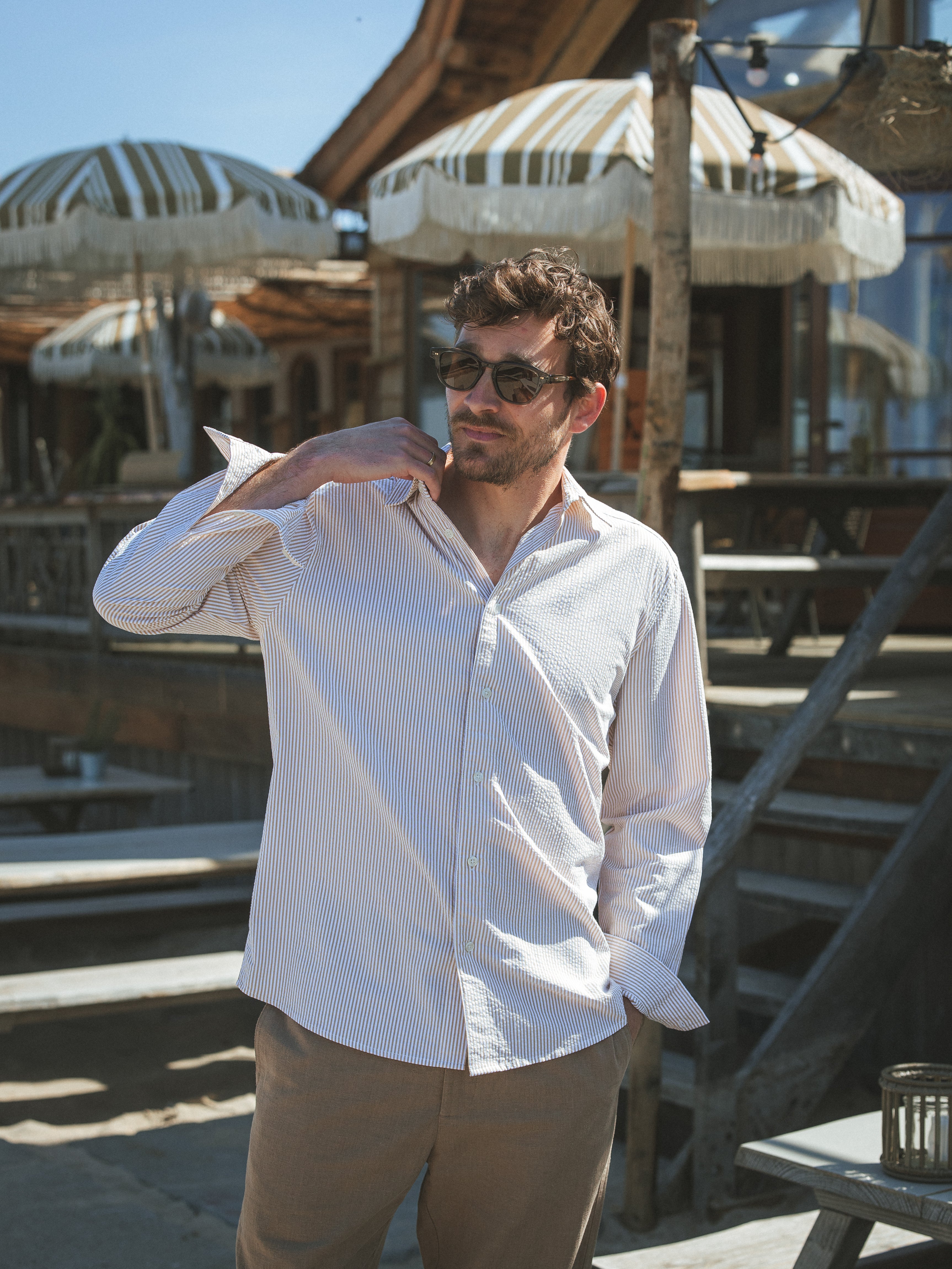 Taupe Stripe Waffle Shirt
