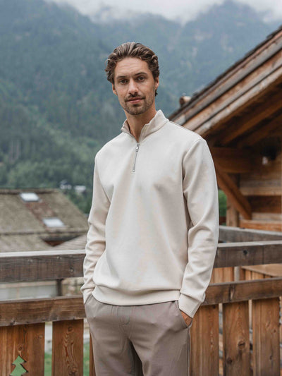 Beige Jersey Half Zip