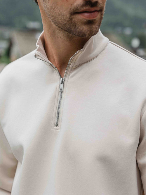 Beige Jersey-Halbzipper