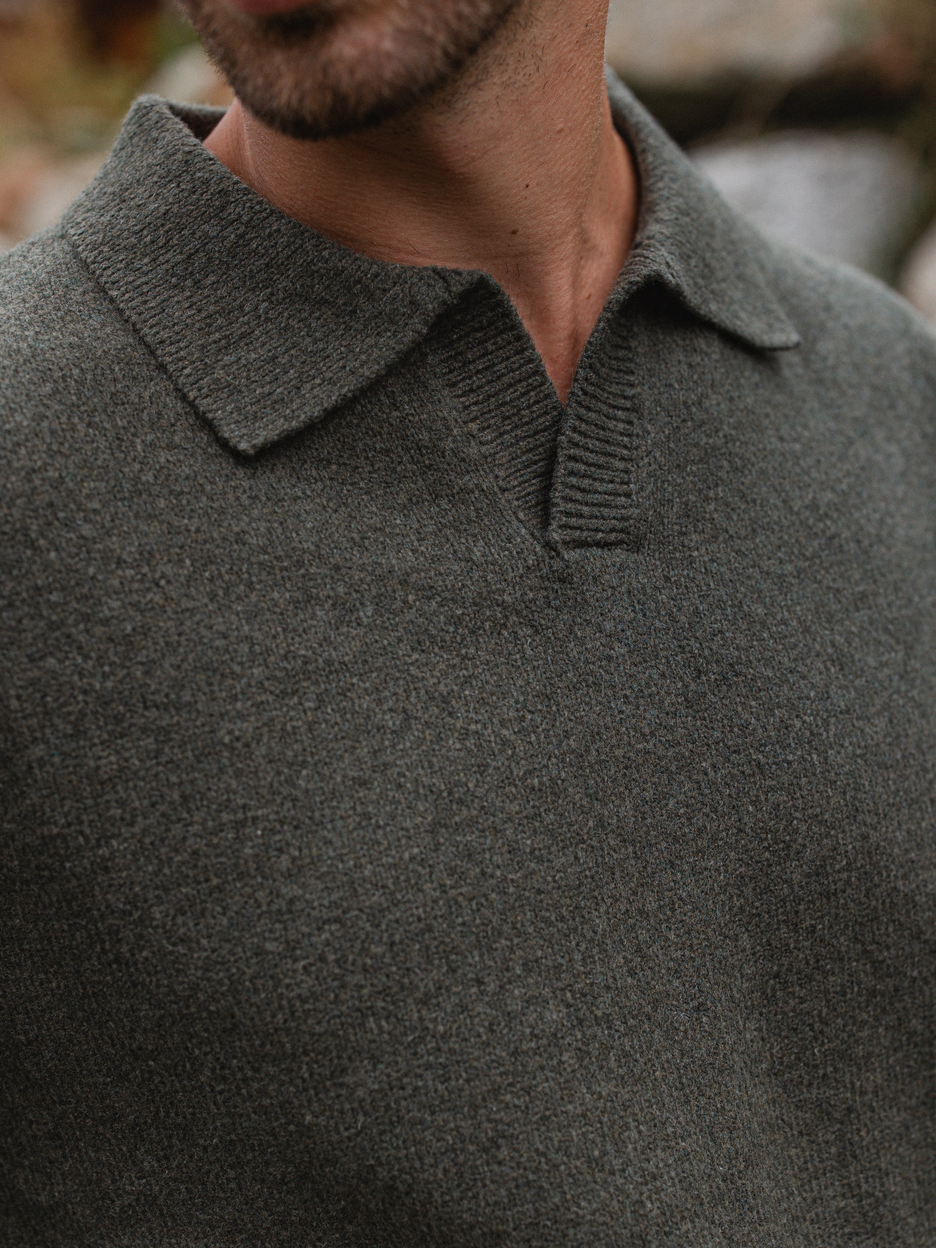 Green Knit V-Neck Polo