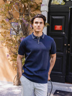 Navy Knit Button Polo
