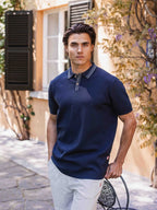 Navy Knit Button Polo