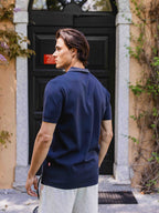 Navy Knit Button Polo