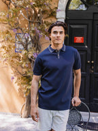 Navy Knit Button Polo