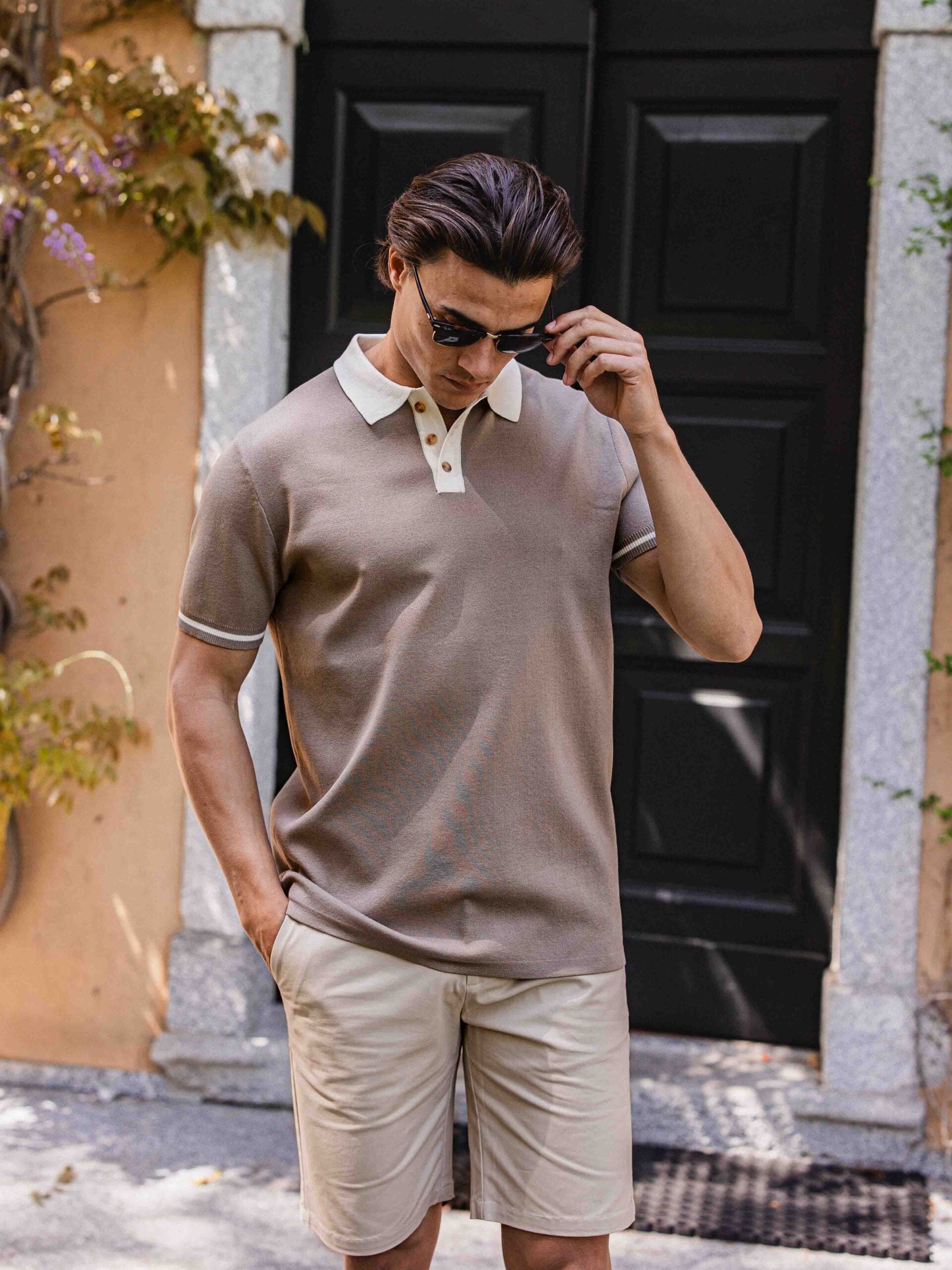 Brown Knit Collar Polo