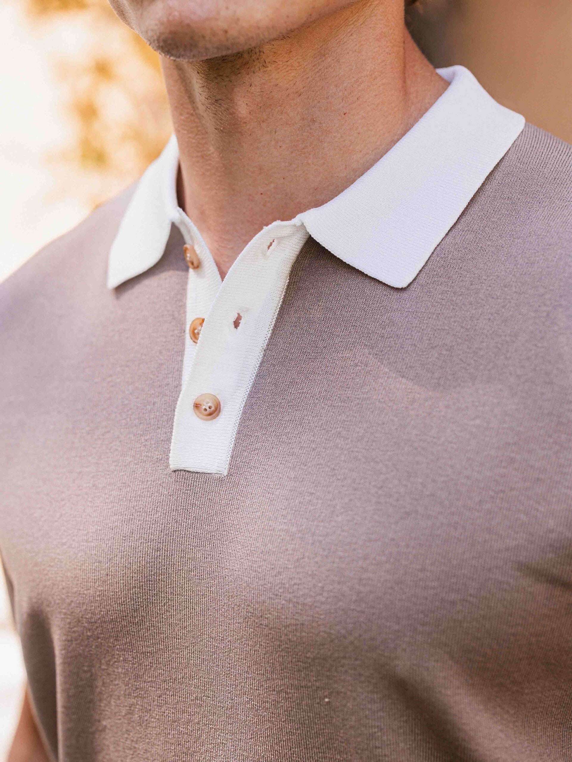 Brown Knit Collar Polo