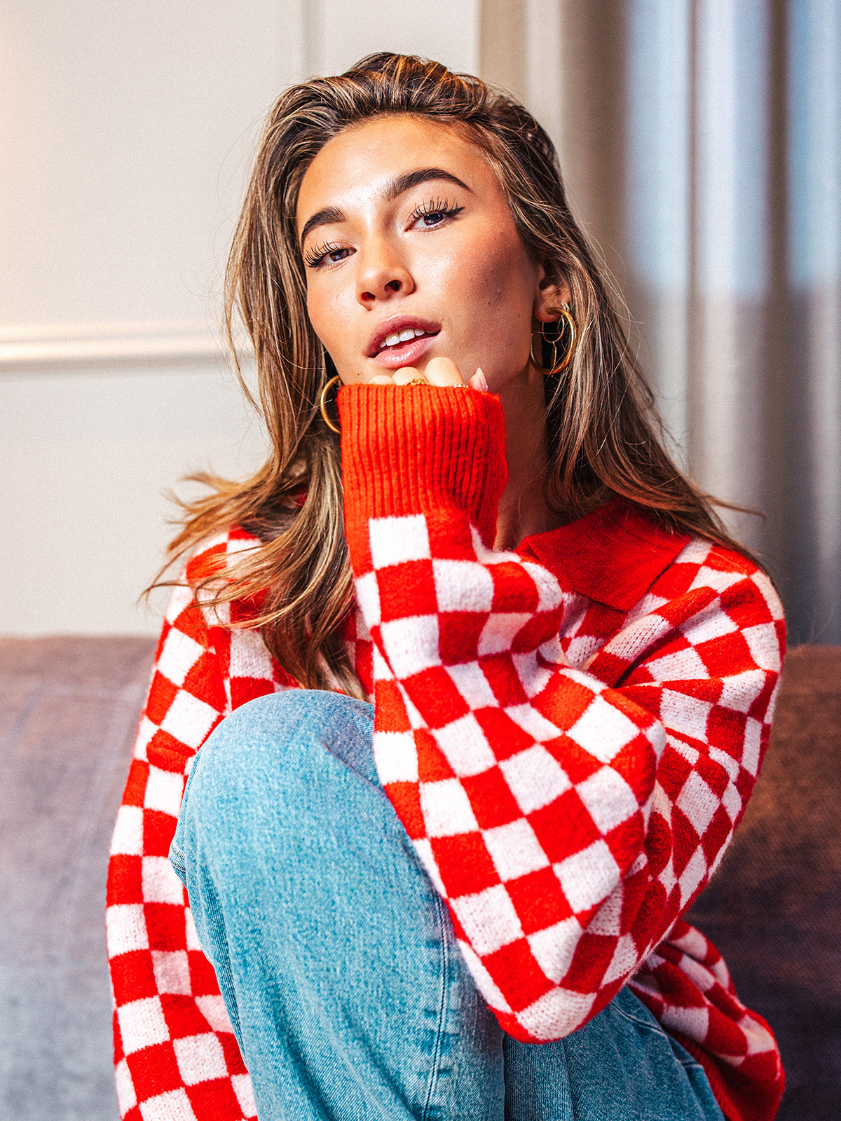 Red/ White Polo Sweater Sample