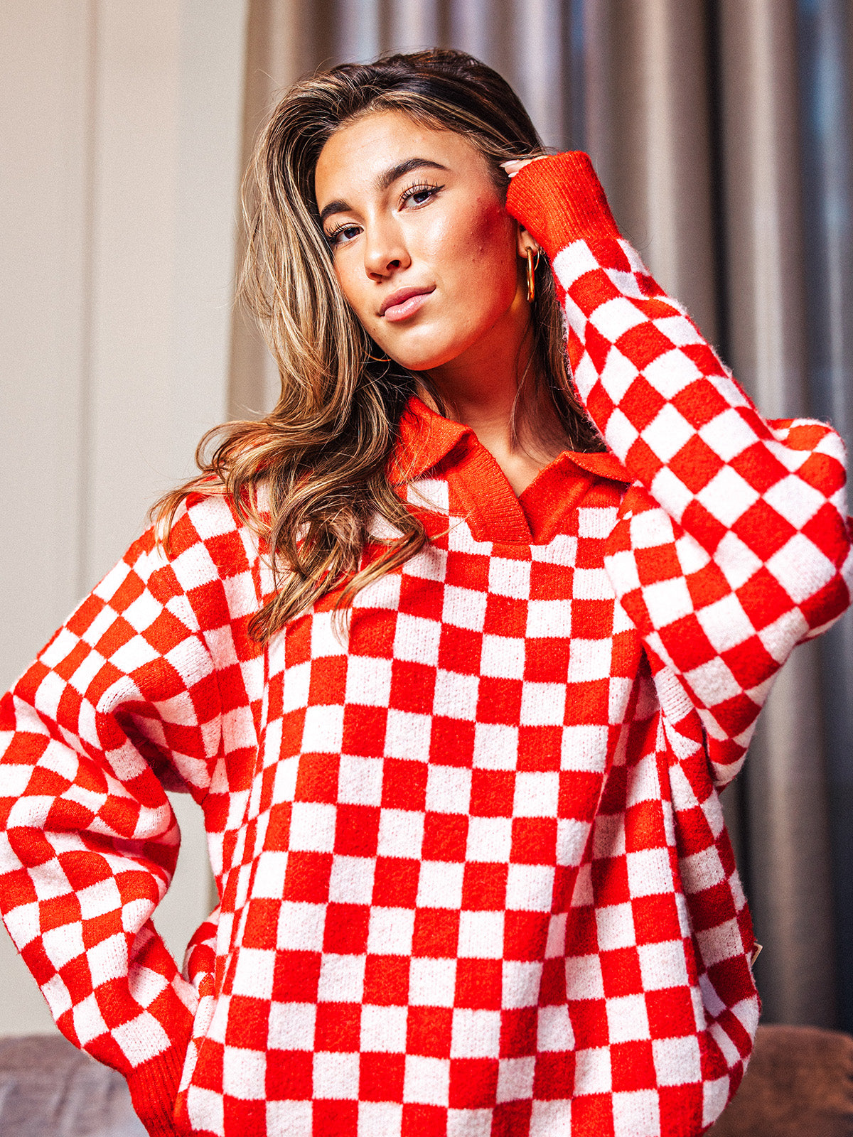 Red/ White Polo Sweater Sample