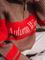 Brown Knitted Zipper Sweater Sample