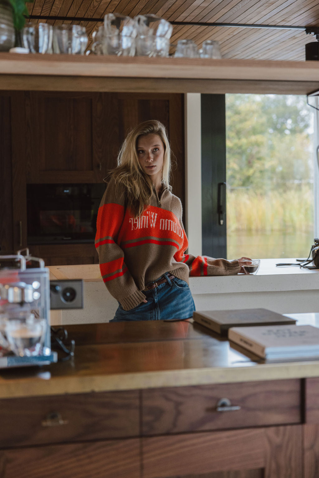 Brown Knitted Zipper Sweater Sample