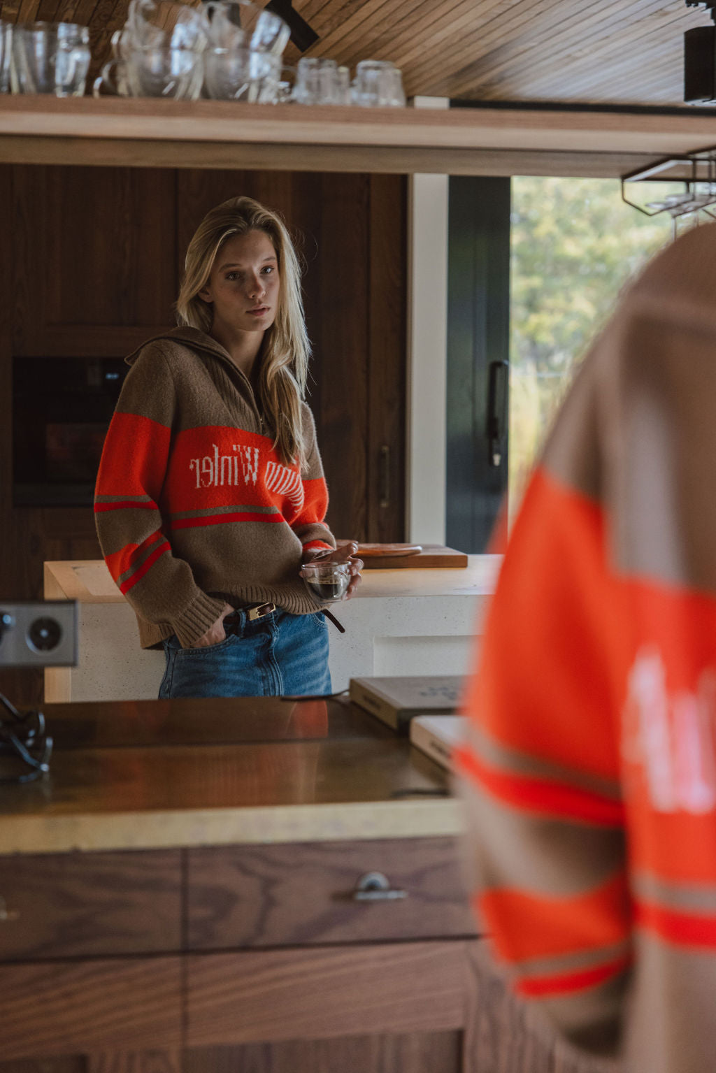 Brown Knitted Zipper Sweater Sample