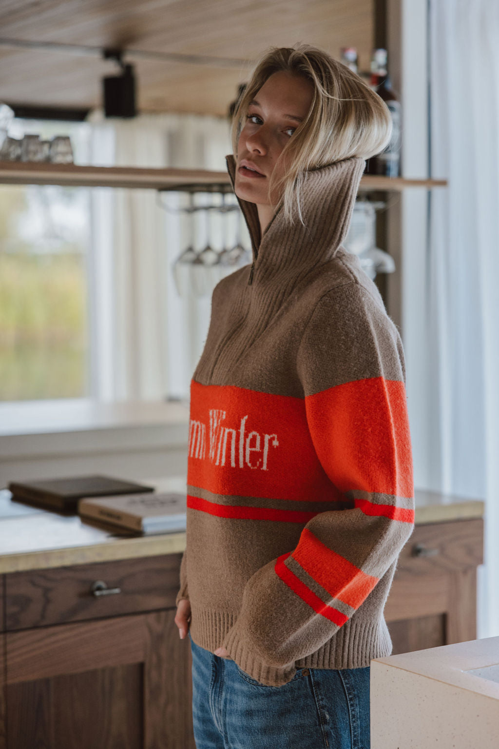 Brown Knitted Zipper Sweater Sample