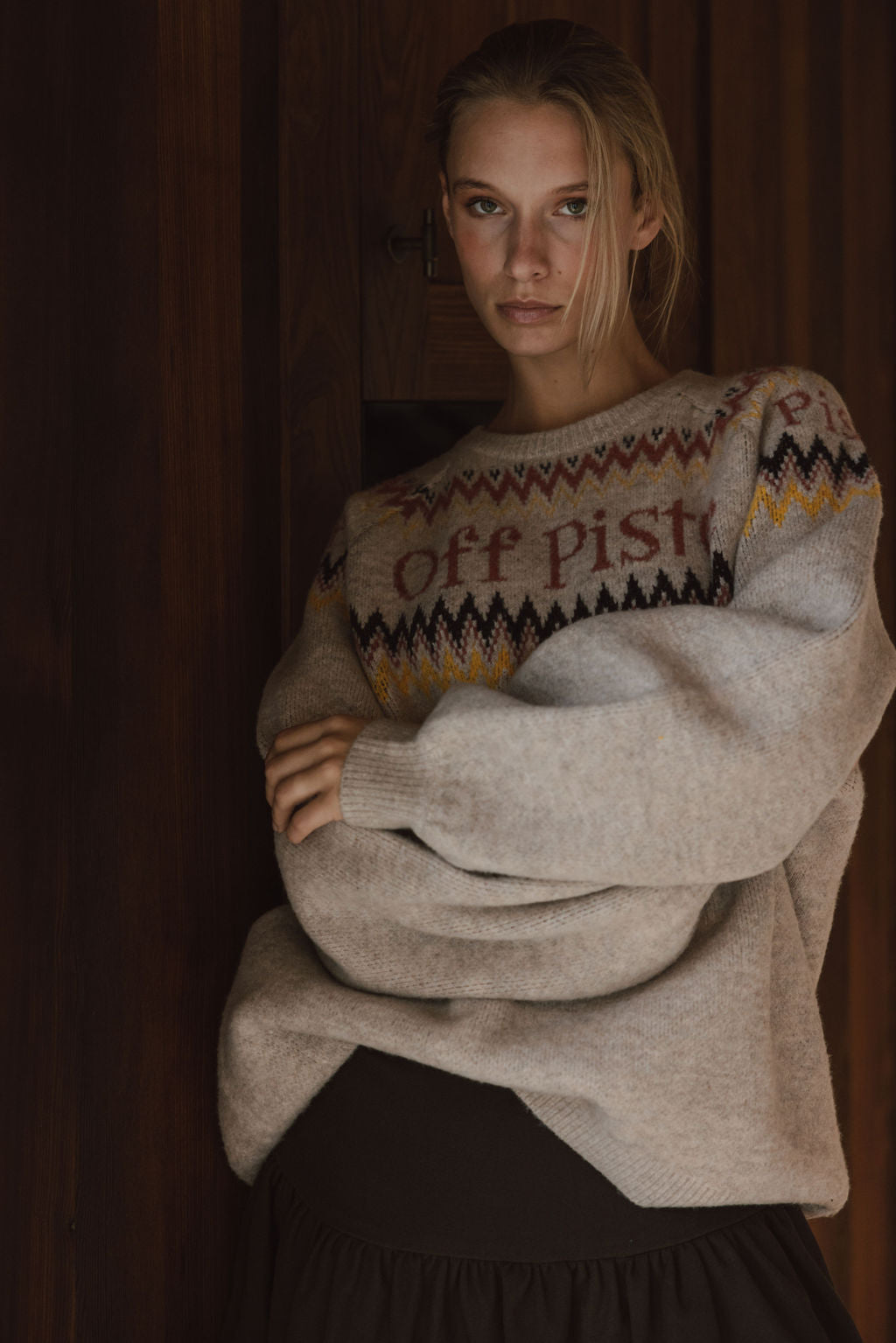 Beige Oversized Ski Knitted Sweater