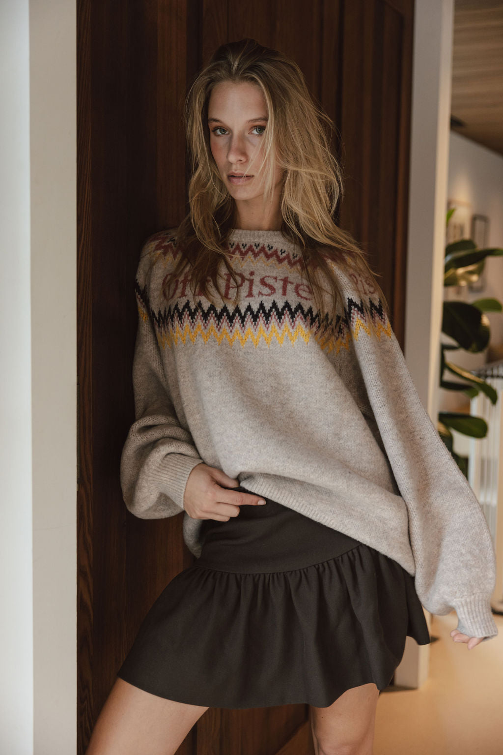 Beige Oversized Ski Knitted Sweater