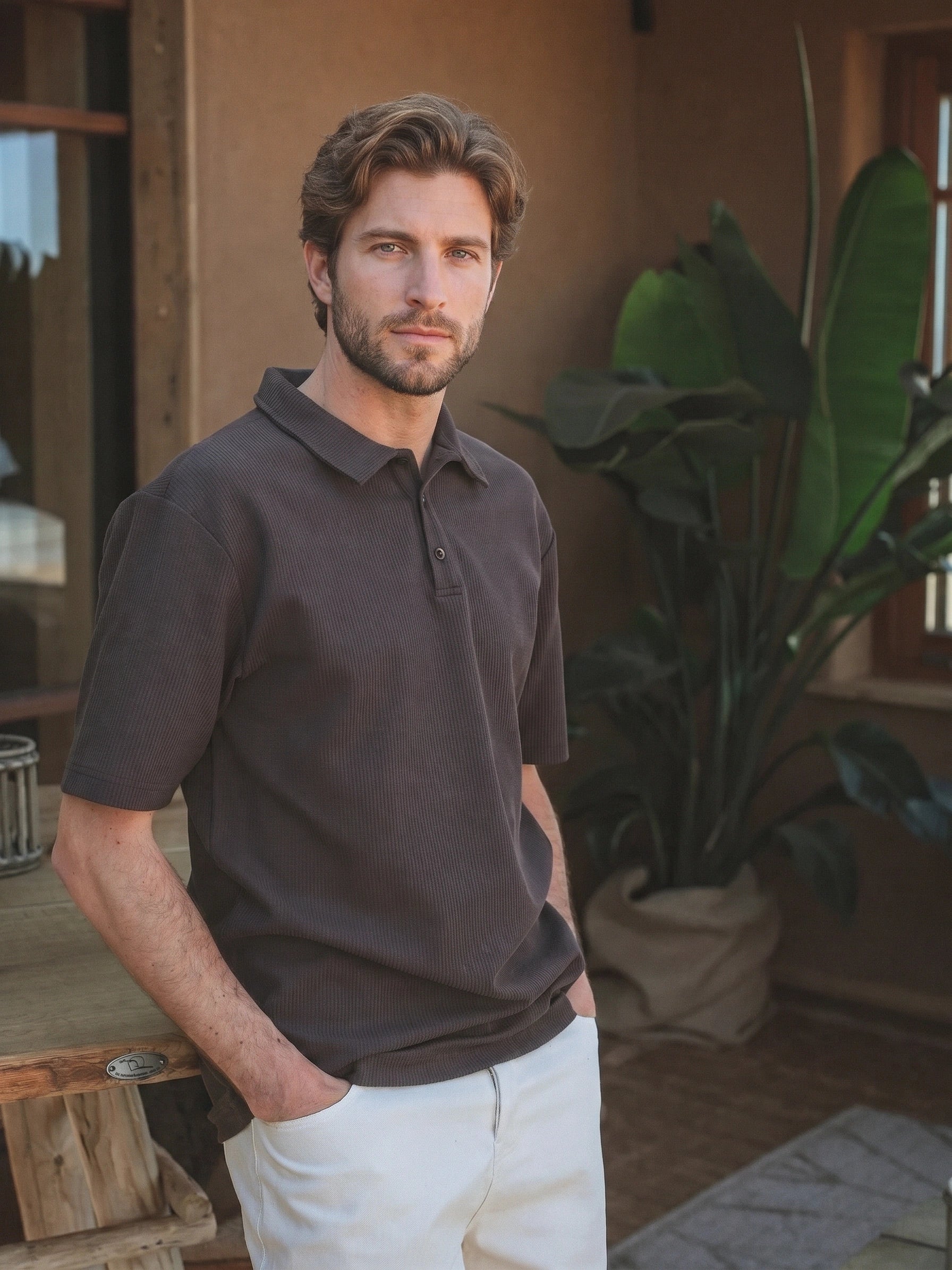 Brown Summer Button Polo