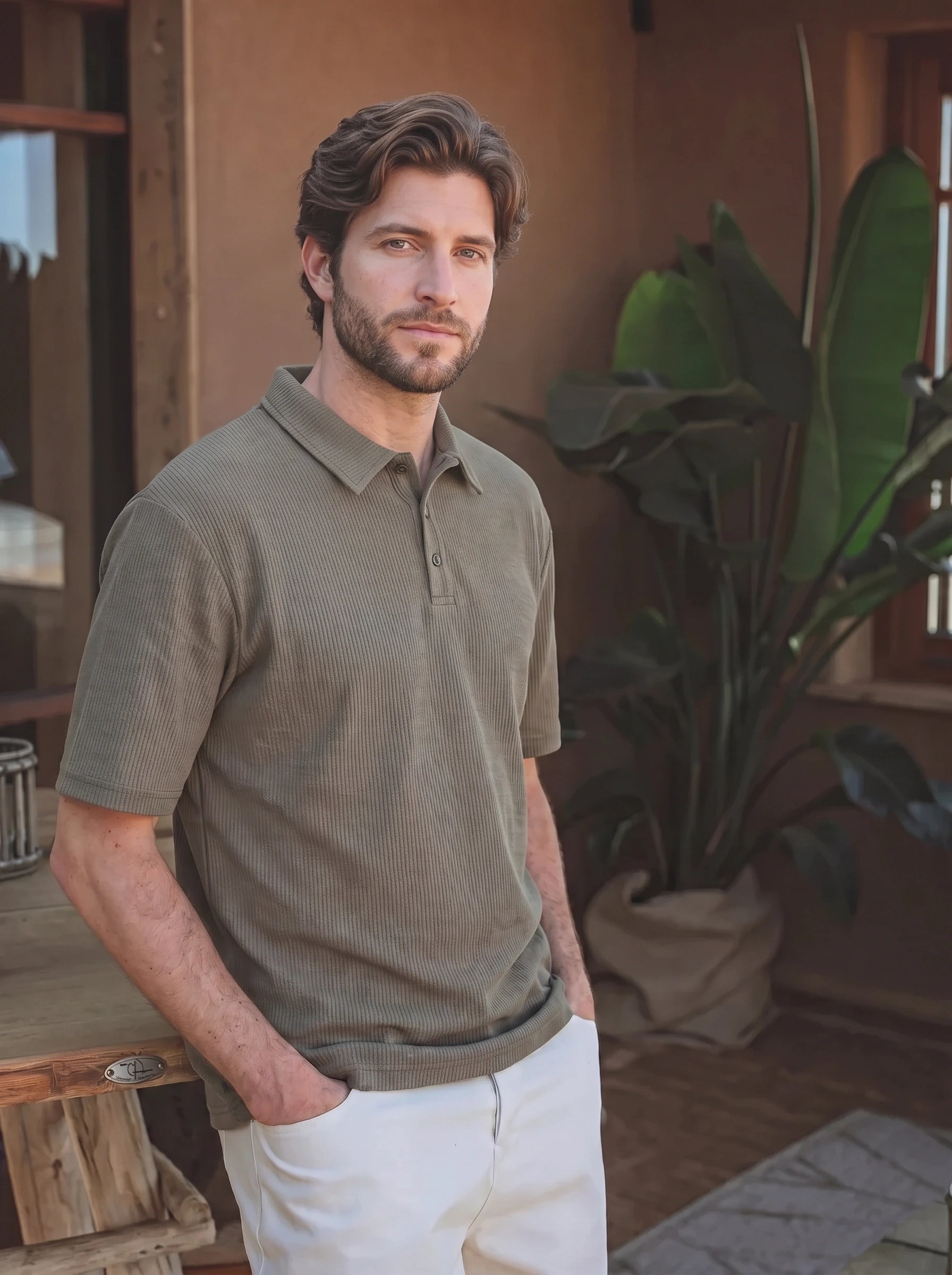 Green Summer Button Polo
