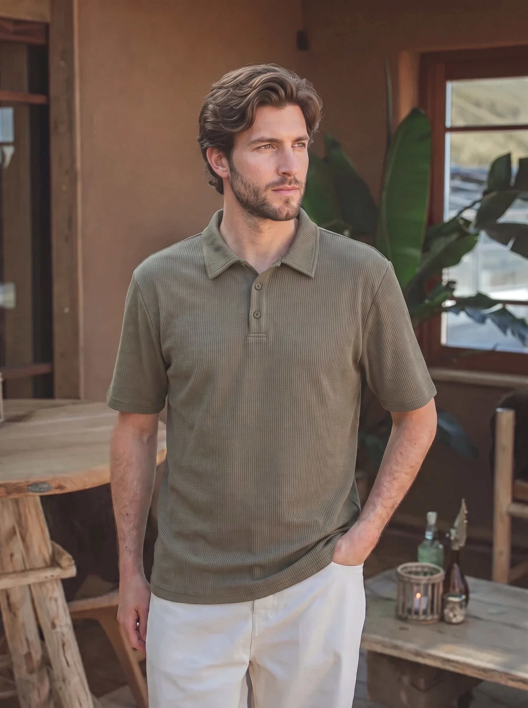 Green Summer Button Polo