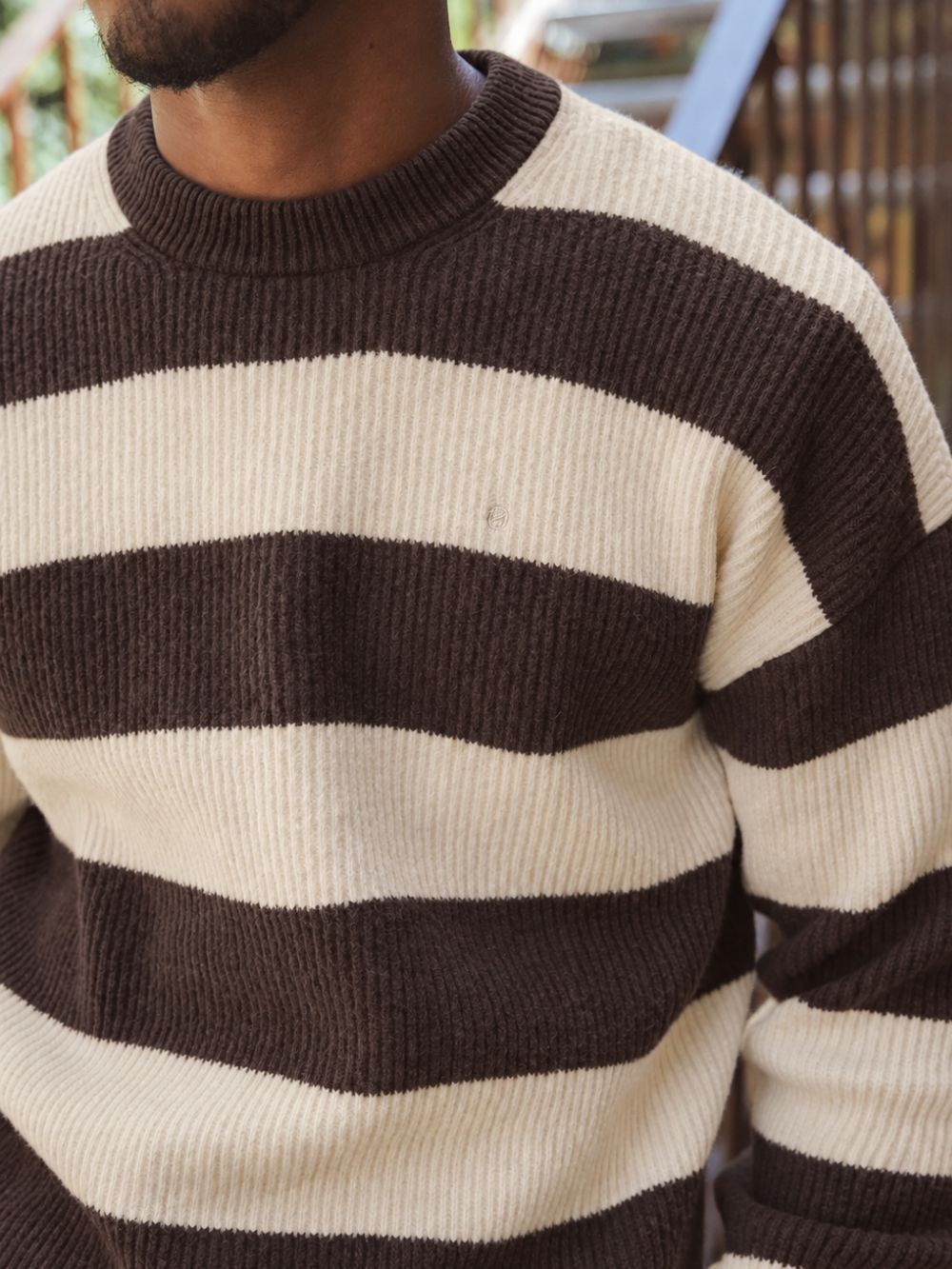 Brown Striped Knit Sweater