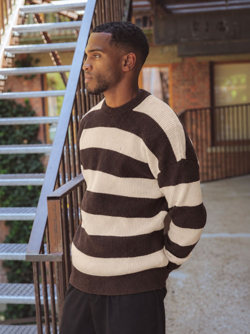 Brown Striped Knit Sweater