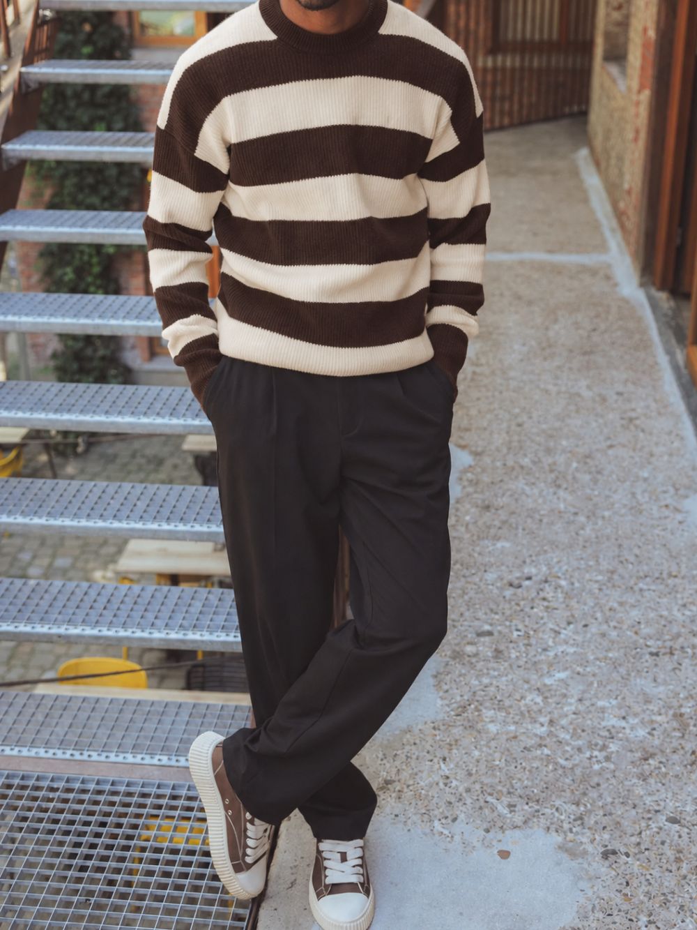 Brown Striped Knit Sweater