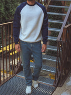 Blauer Raglan-Oversize-Pullover