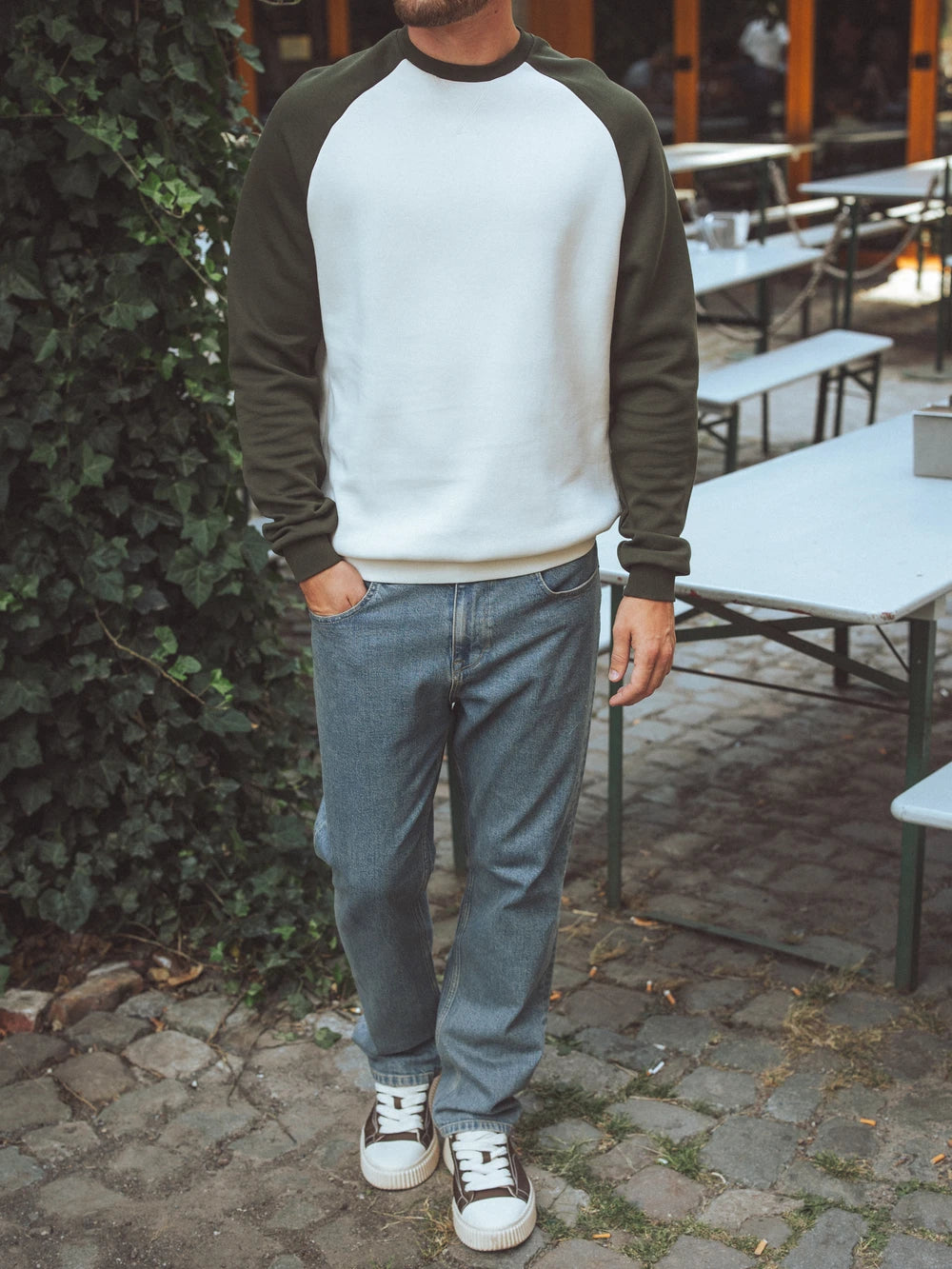 Grüner Raglan-Oversized-Pullover