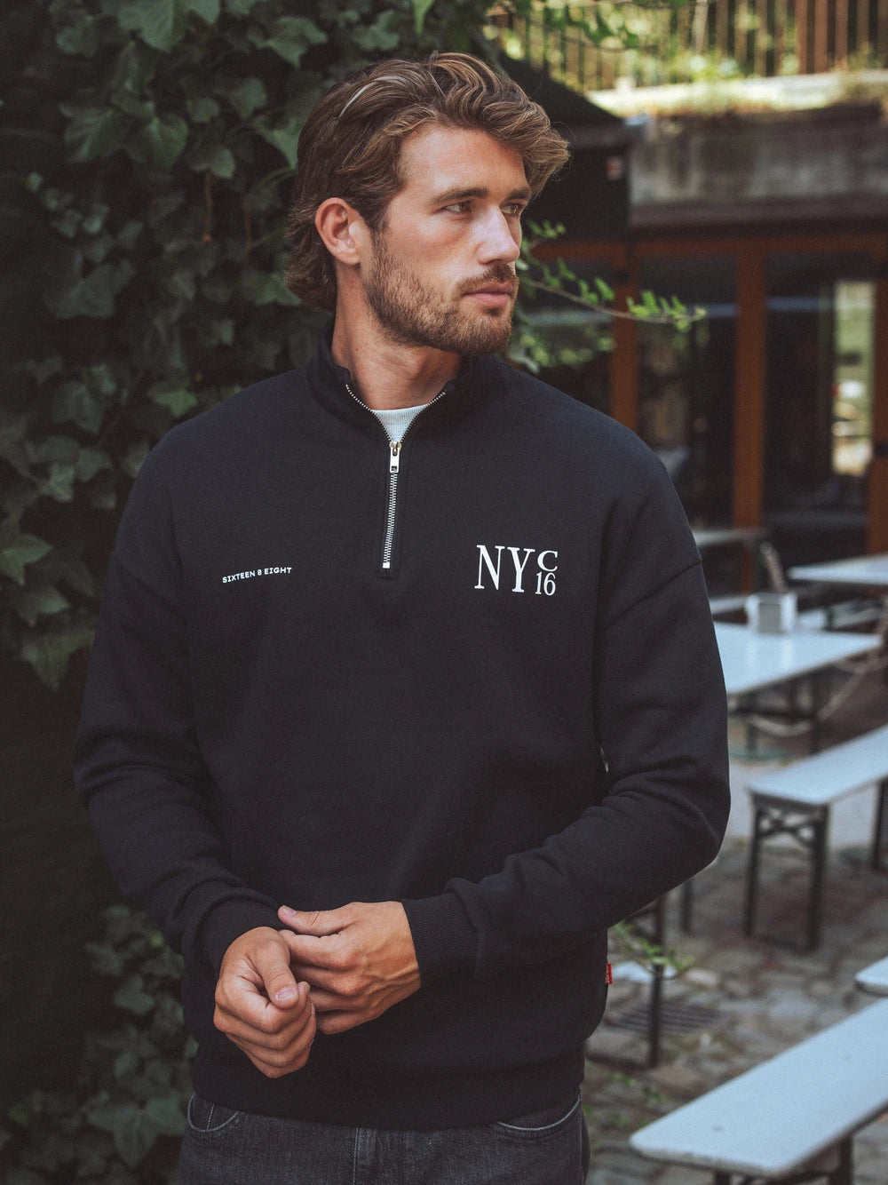 Black NYC Halfzip Oversized Sweater