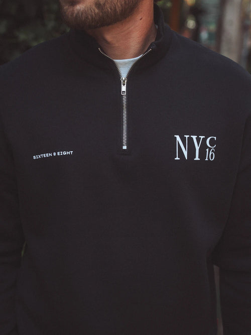 Black NYC Halfzip Oversized Sweater