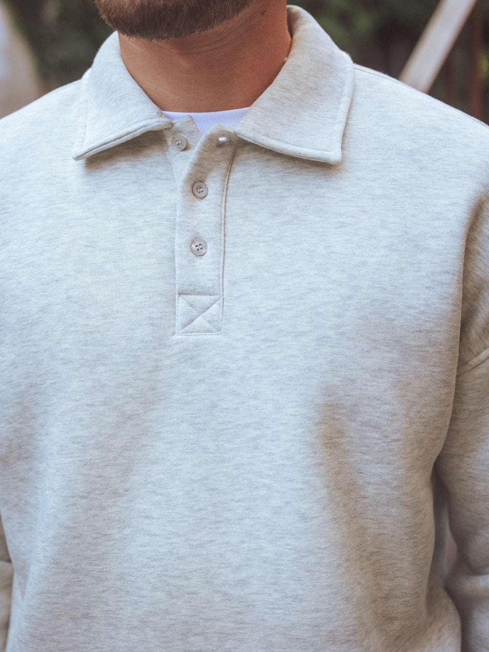 Melange Grey Polo-Knopf-Pullover