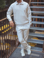 Melange Grey Polo-Knopf-Pullover