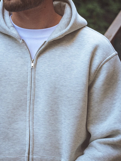 OVERSIZED ZIP-HOODIE IN GRAU MELIERT
