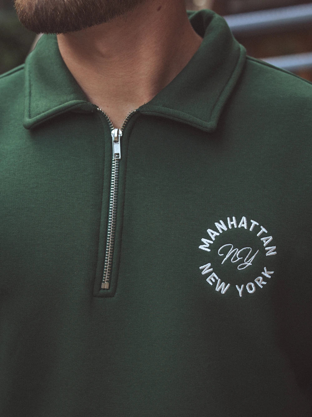 Grüner Polo-Pullover mit Reißverschluss
