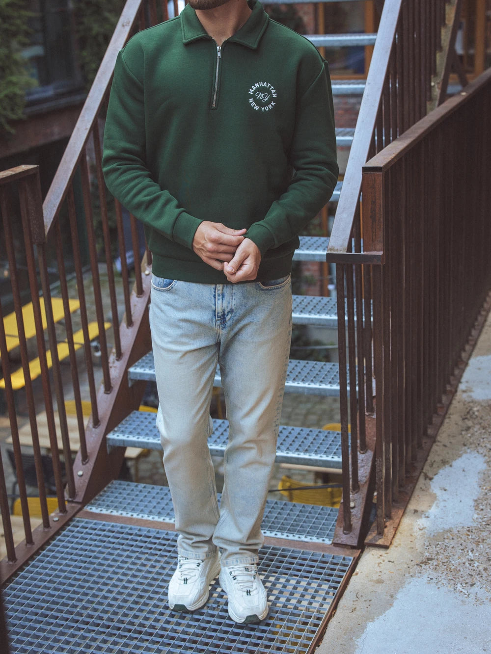 Grüner Polo-Pullover mit Reißverschluss