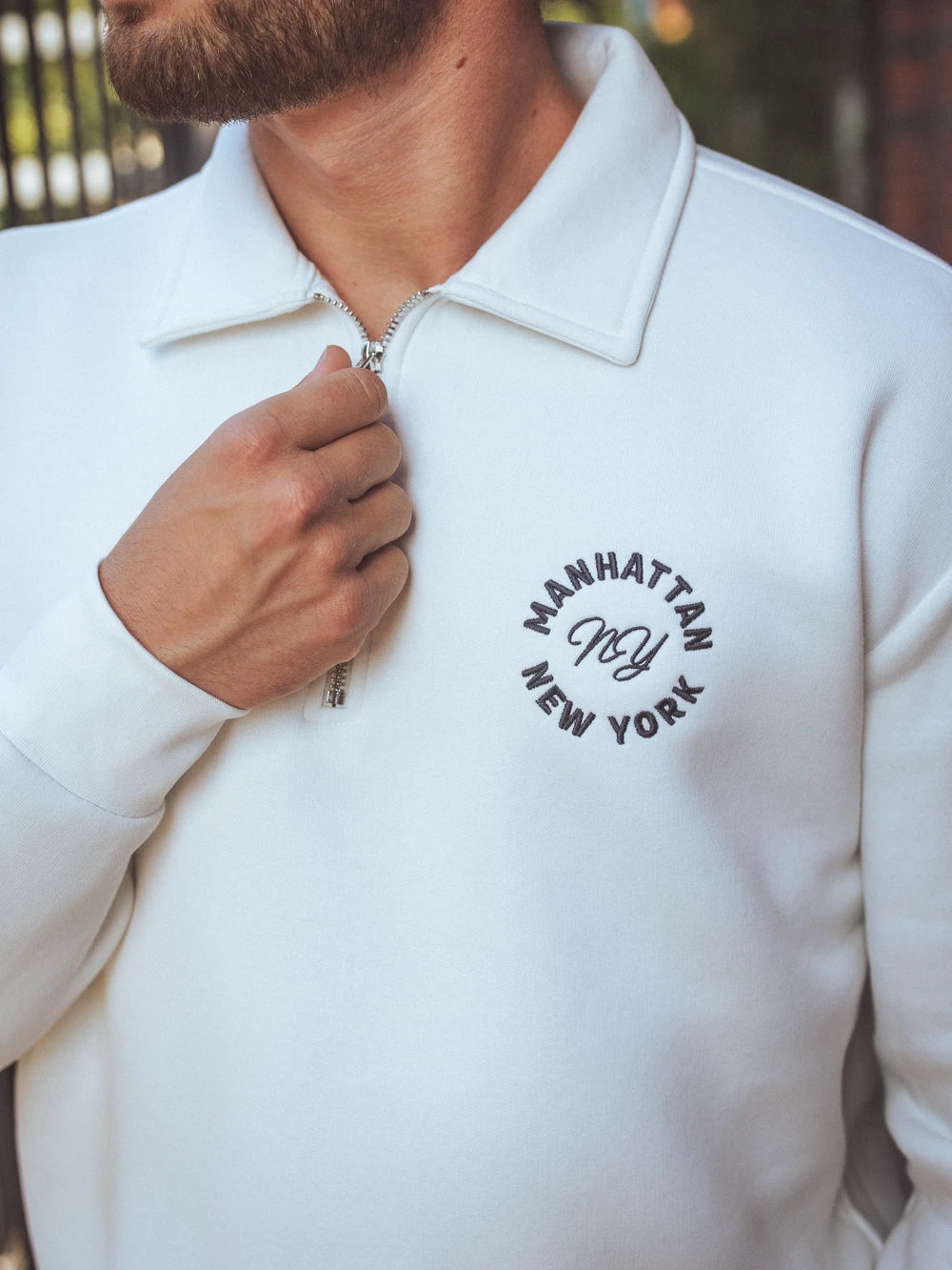 White Polo Zip Sweater